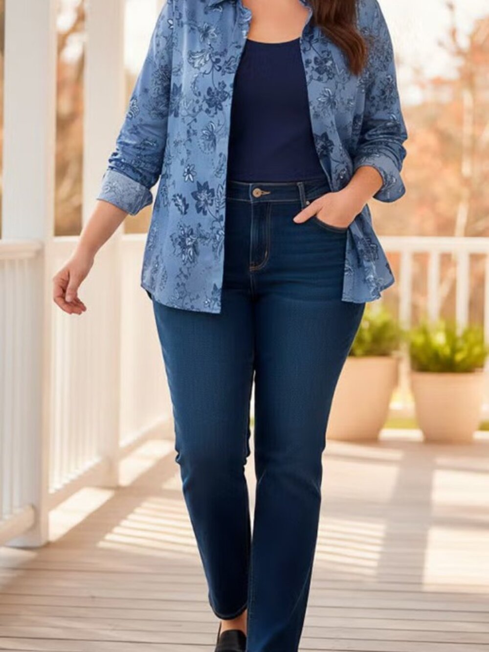 Encore Women’s Straight Leg Strech Jeans in Indigo Plus Size 16
